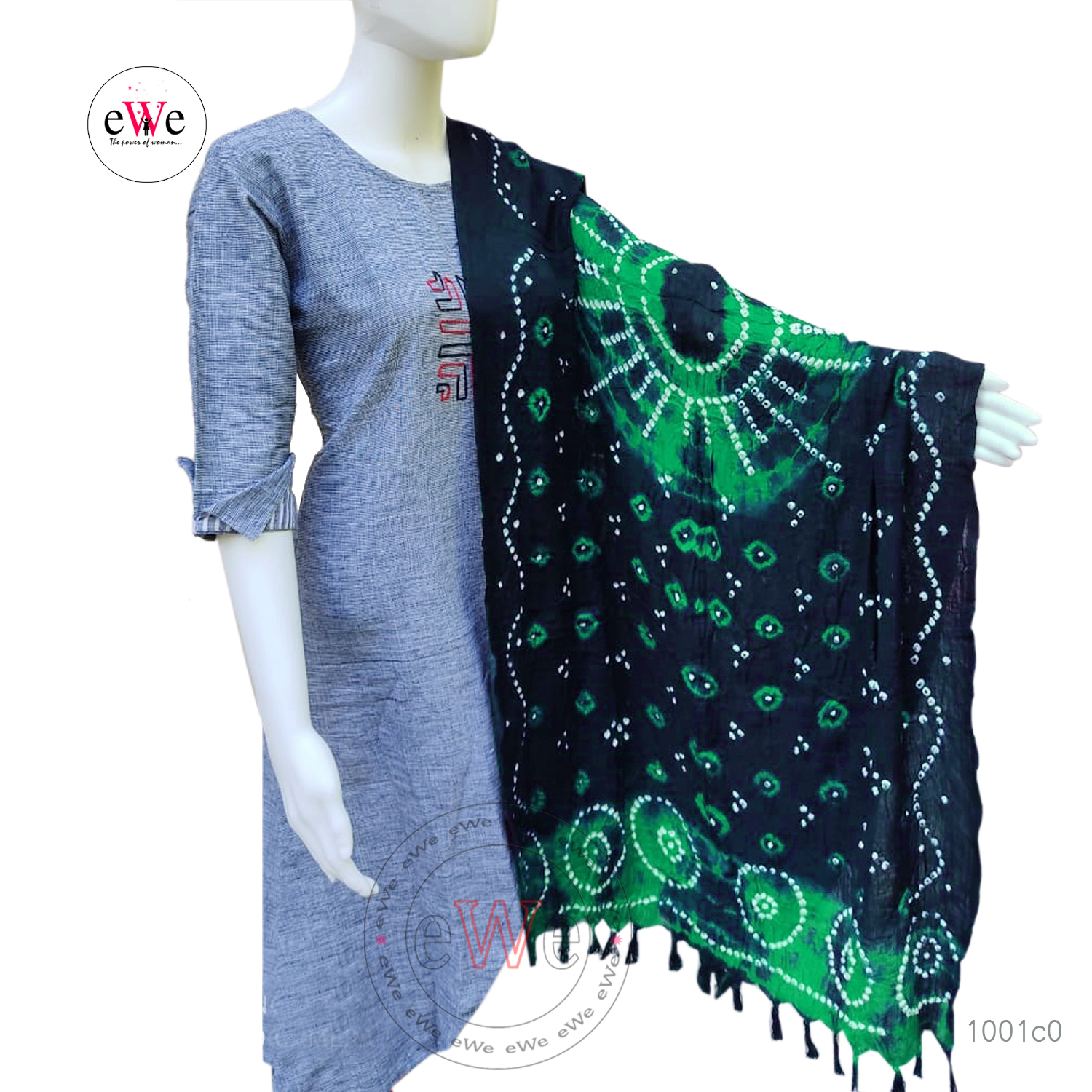Black And Green Bandani Cotton Dupatta