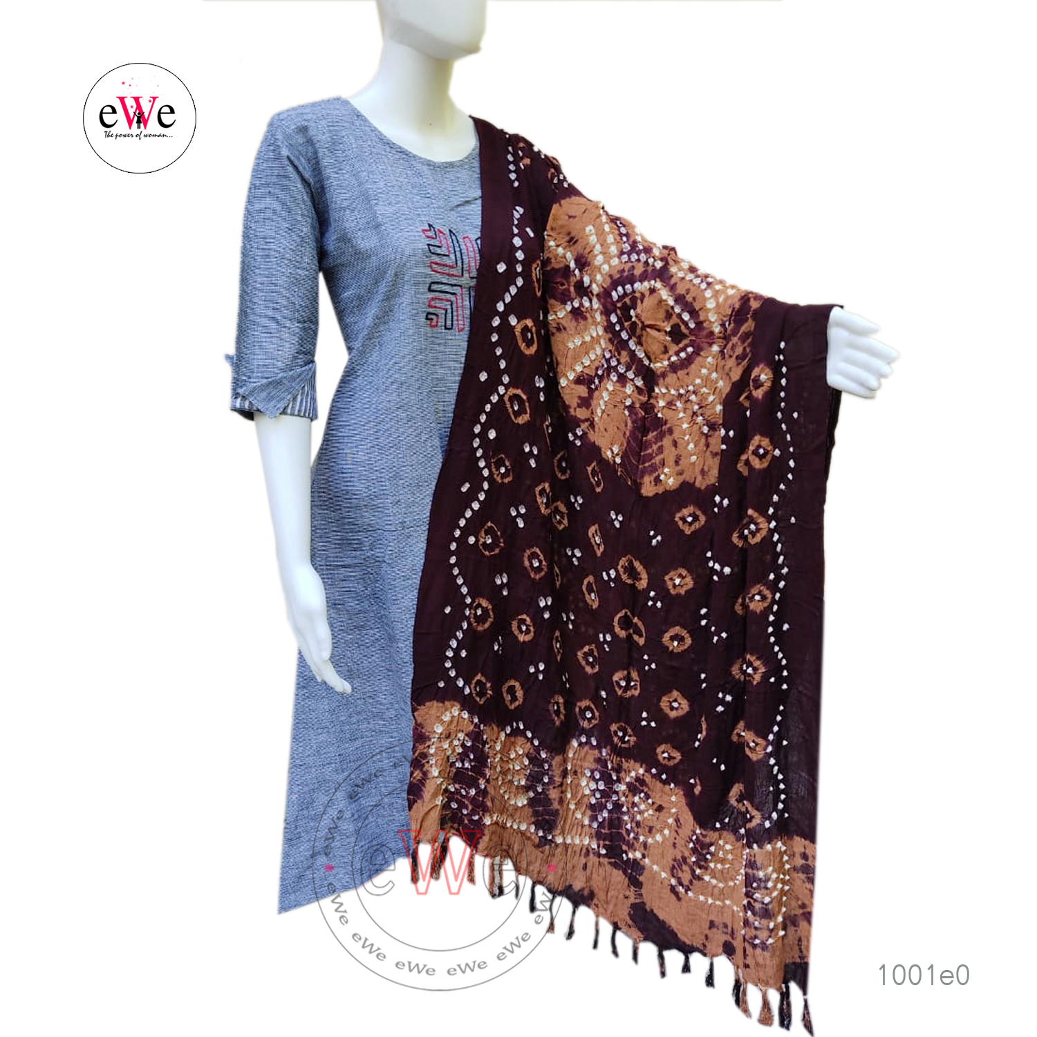 Coffee Brown And Brown Bandani Cotton Dupatta
