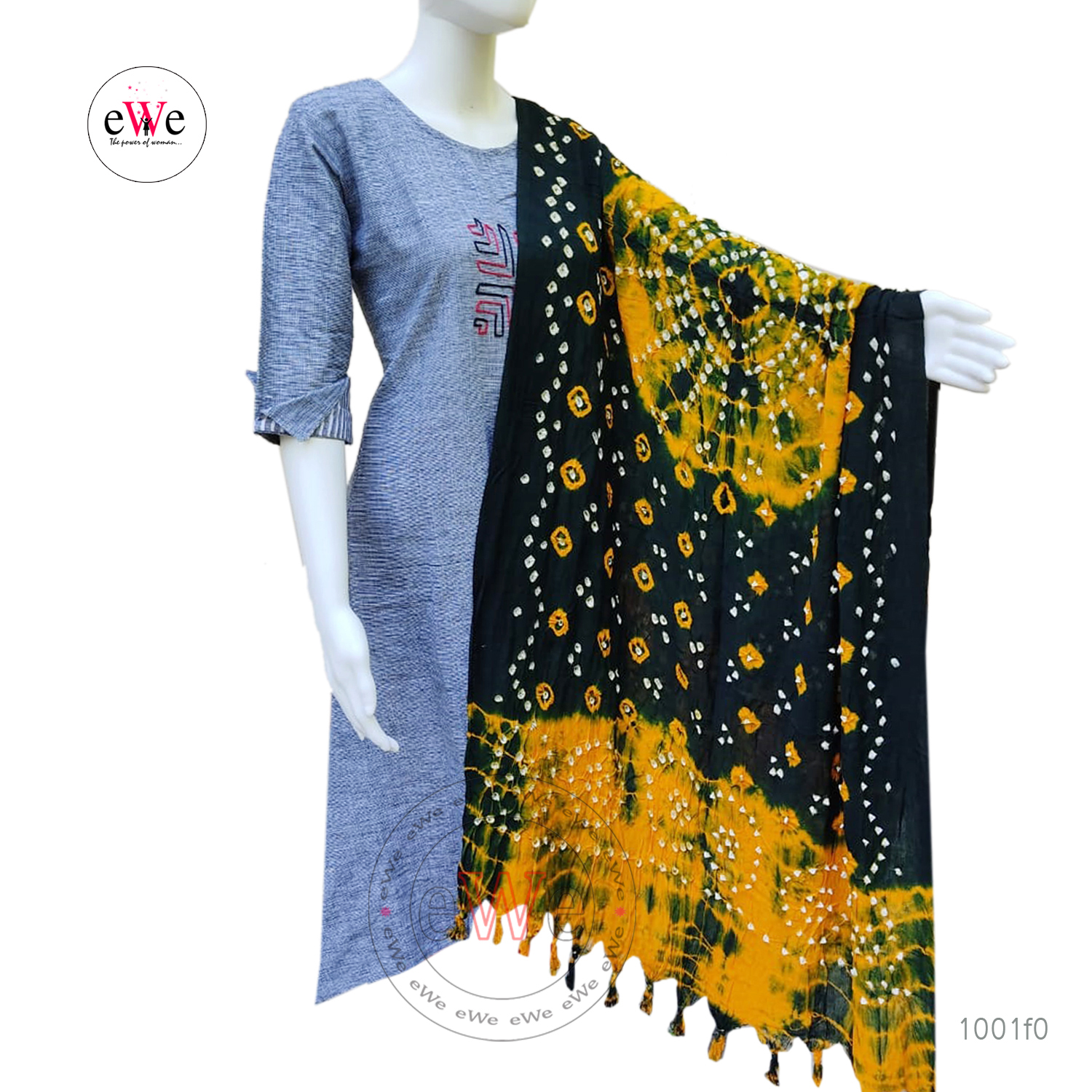 Green And Yellow Bandani Cotton Dupatta