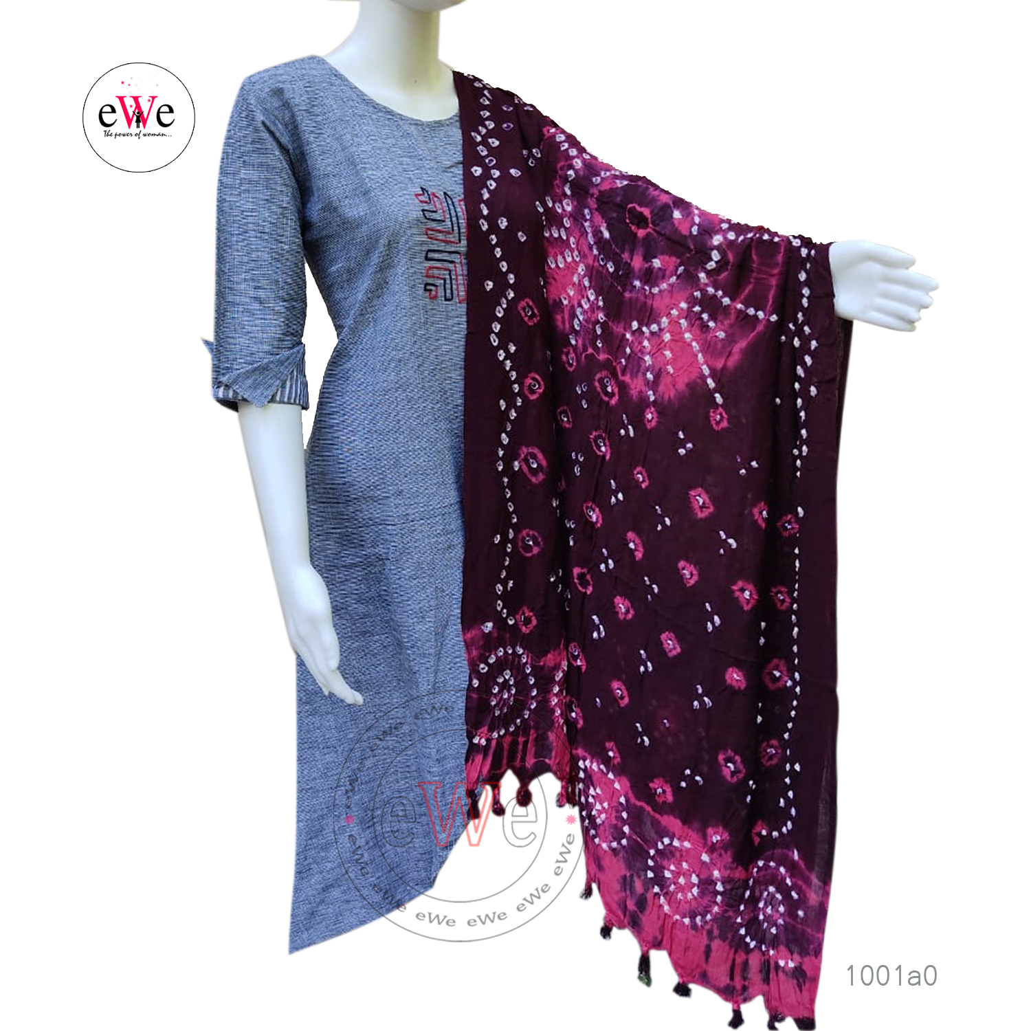 Peach And Brown Cotton Bandani Dupatta