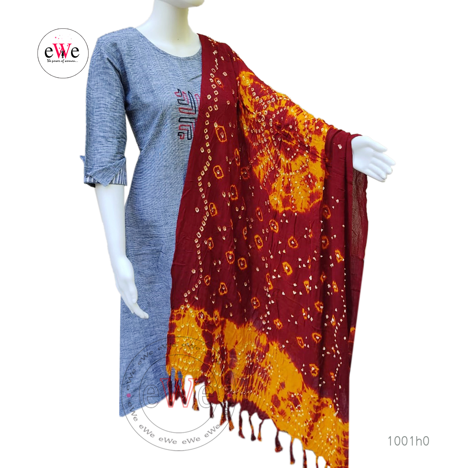 Red And Orange Bandani Cotton Dupatta
