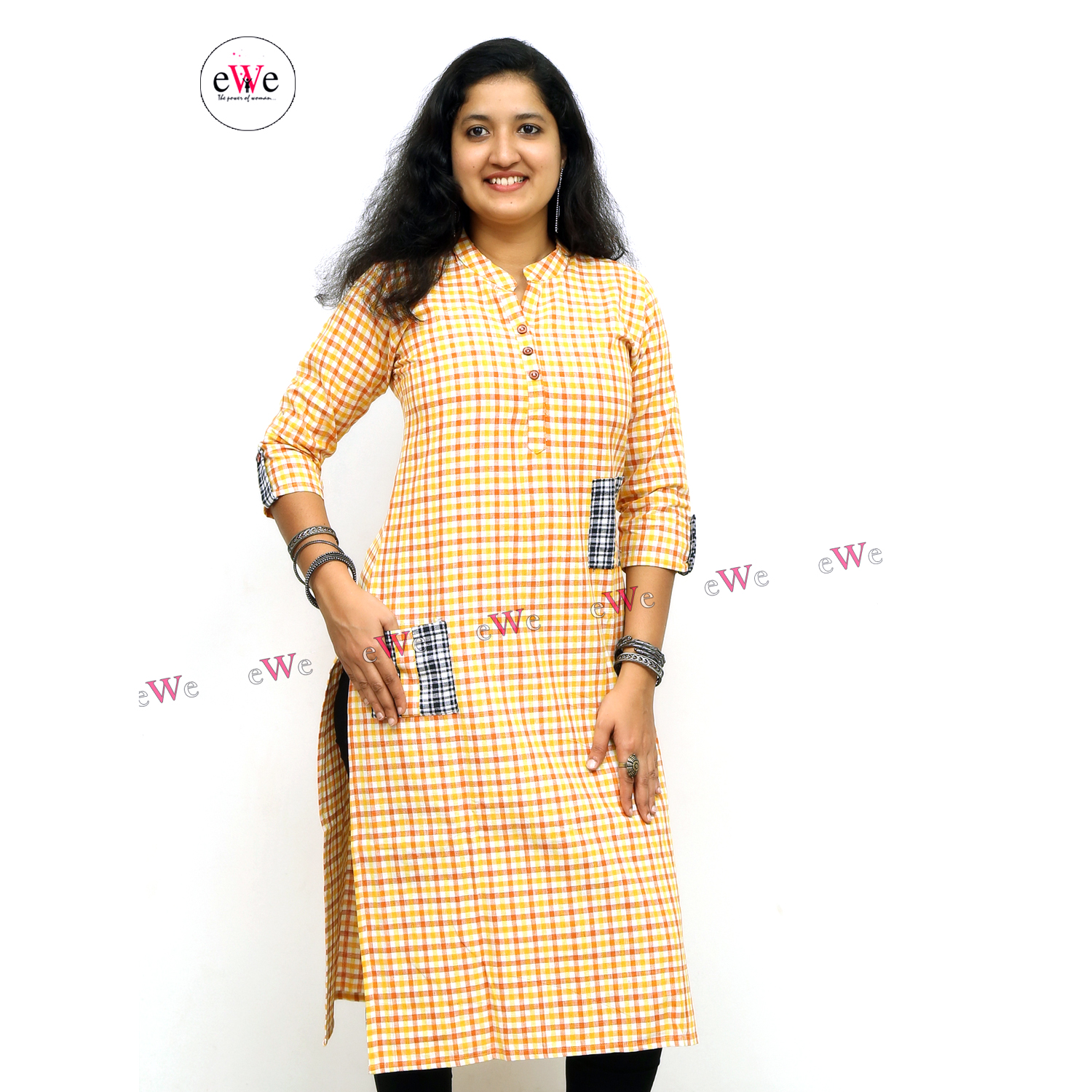 Khadi Designer Kurti (Yellow Red Stripe)