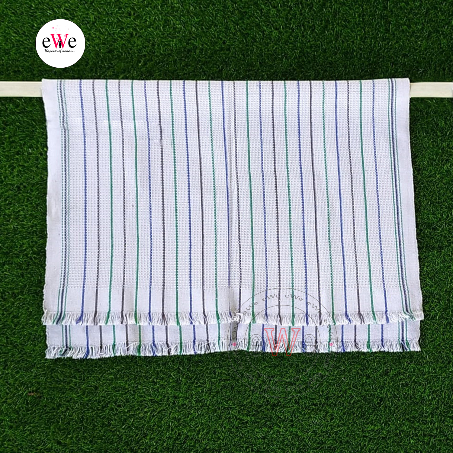 Strips Khadi Cotton Extra Length Washed Kitchen Towel  Combo Set Pack of 2 Pieces (90 cm x 65 cm)