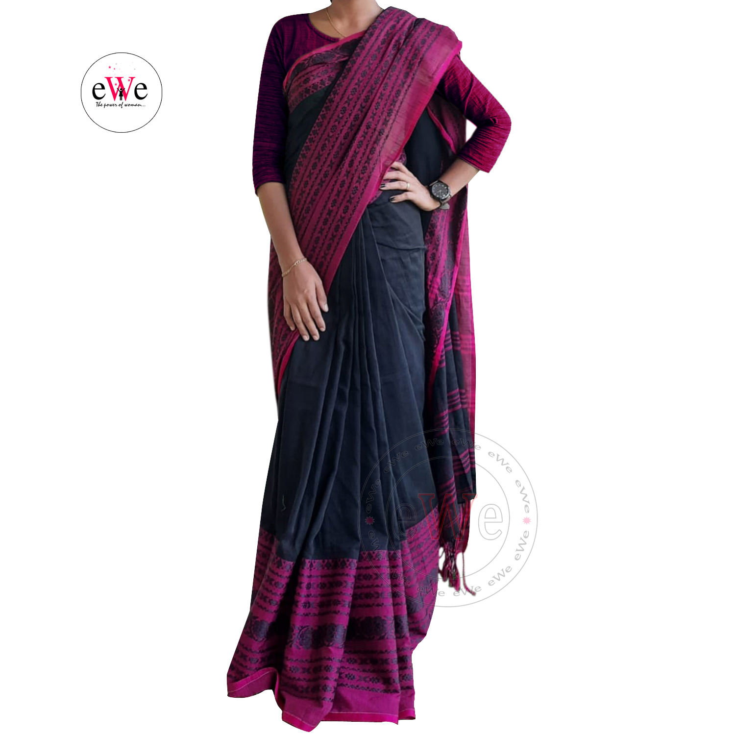 Black &amp; Rose Begampuri Saree