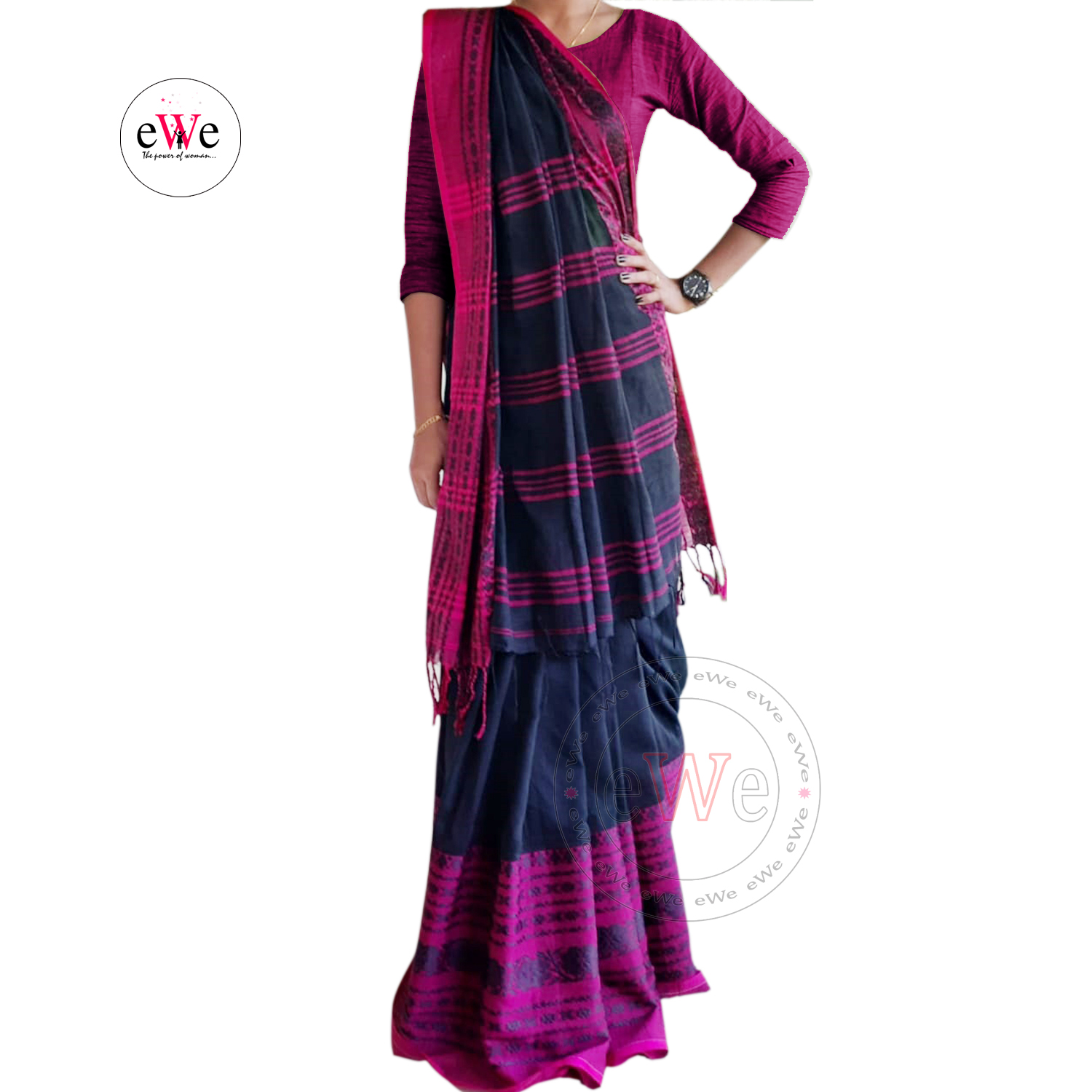 Black &amp; Rose Begampuri Saree