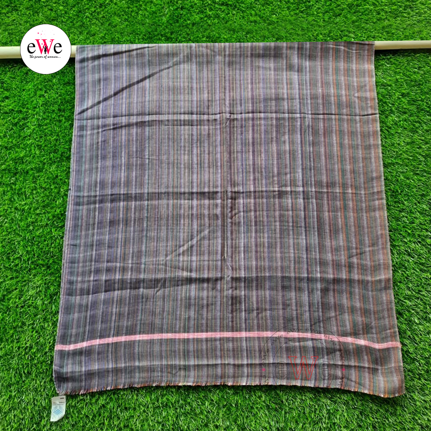 Dark Grey Sripes Handloom Cotton Bath Towel &amp; Gamcha Combo Set Pack of 2 Pieces (150cm x 69cm)