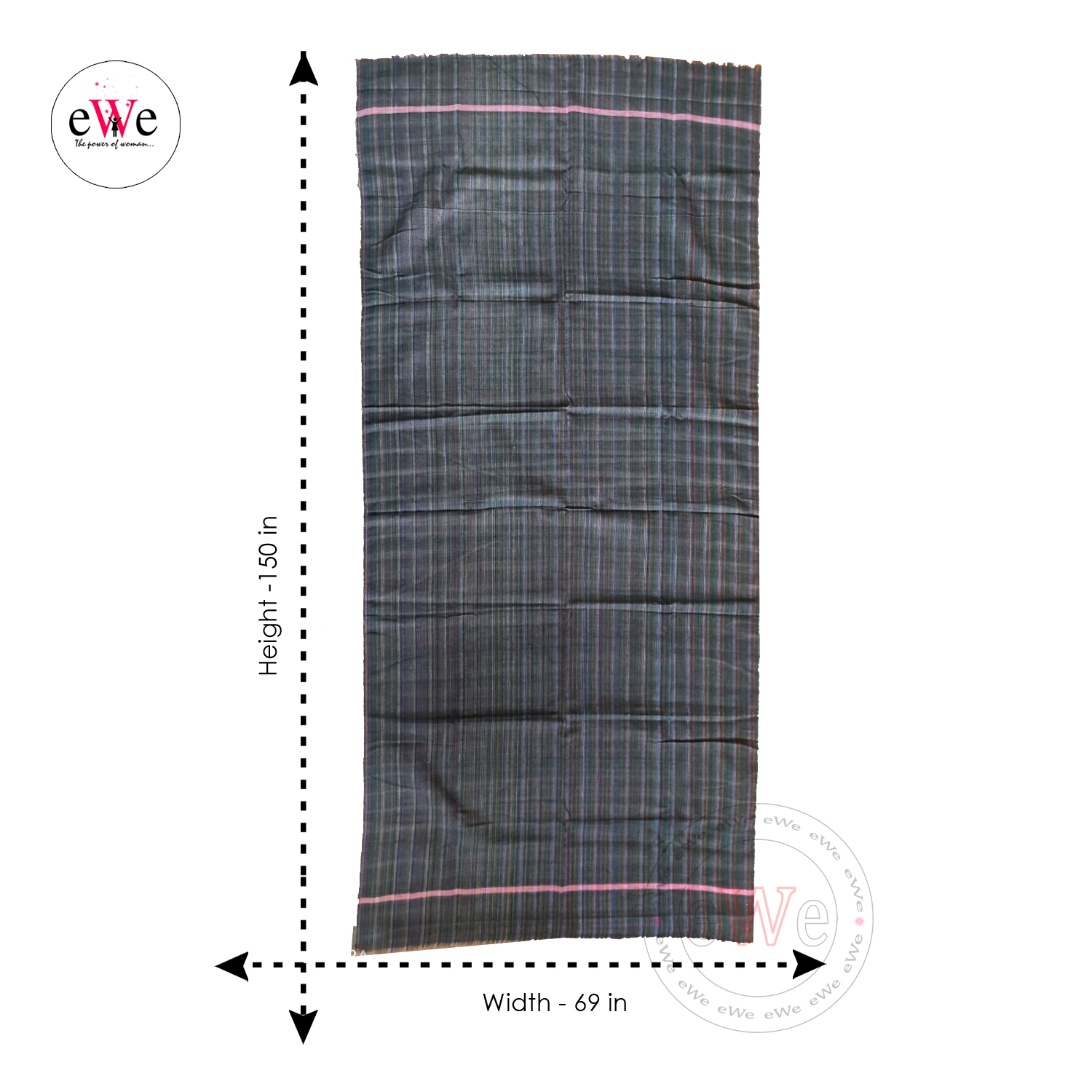 Dark Grey Sripes Handloom Cotton Bath Towel &amp; Gamcha Combo Set Pack of 2 Pieces (150cm x 69cm)