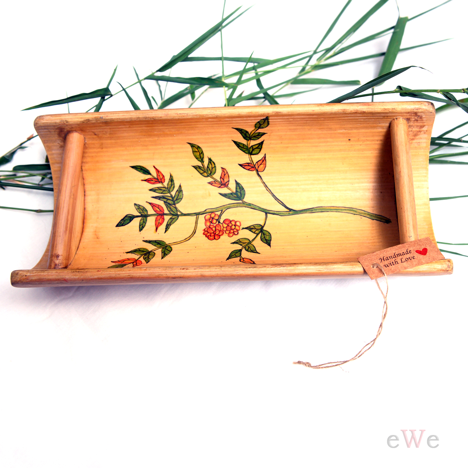 Natural Bamboo Food Serving Tray With Spoon