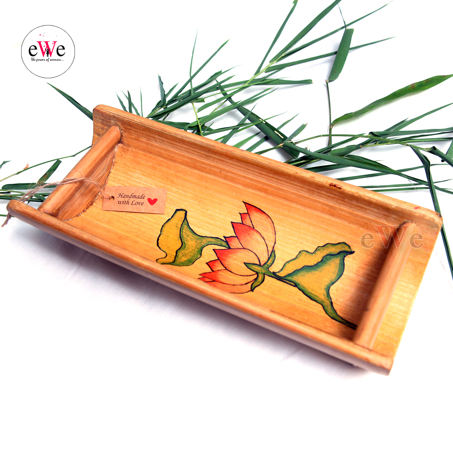 Bamboo Food Serving Tray &amp; Spoon Combo Set