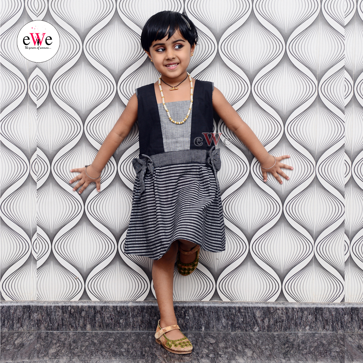 Black Check Handloom Kids Frock