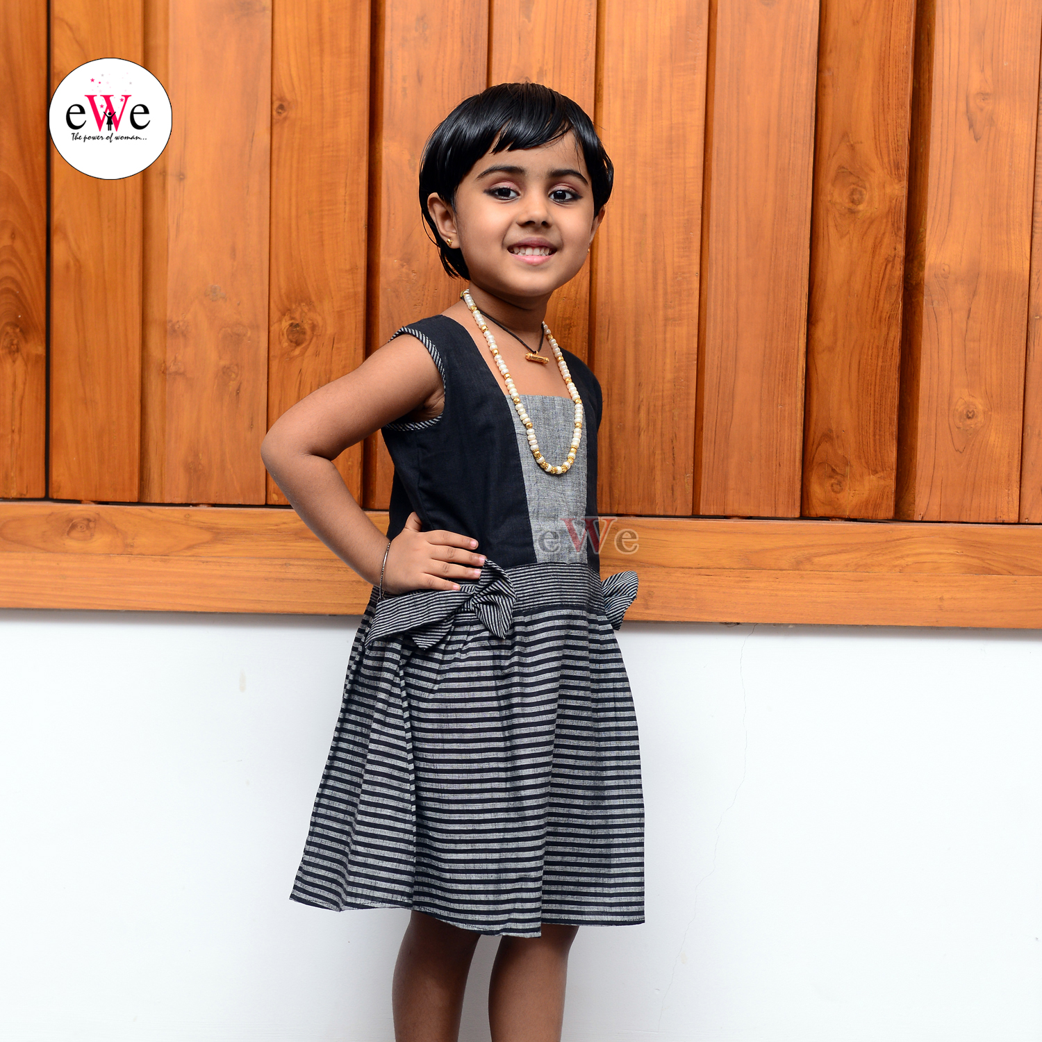 Black Check Handloom Kids Frock