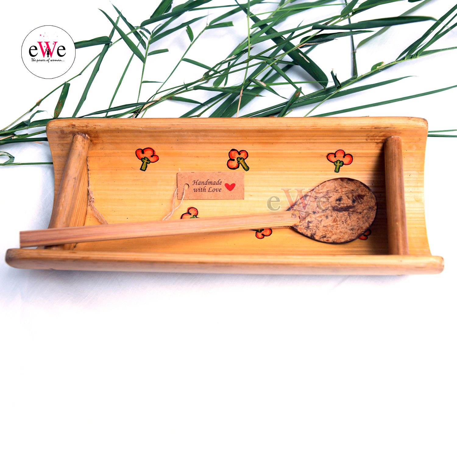 Bamboo Small Food Serving Tray with Spoon Combo Set