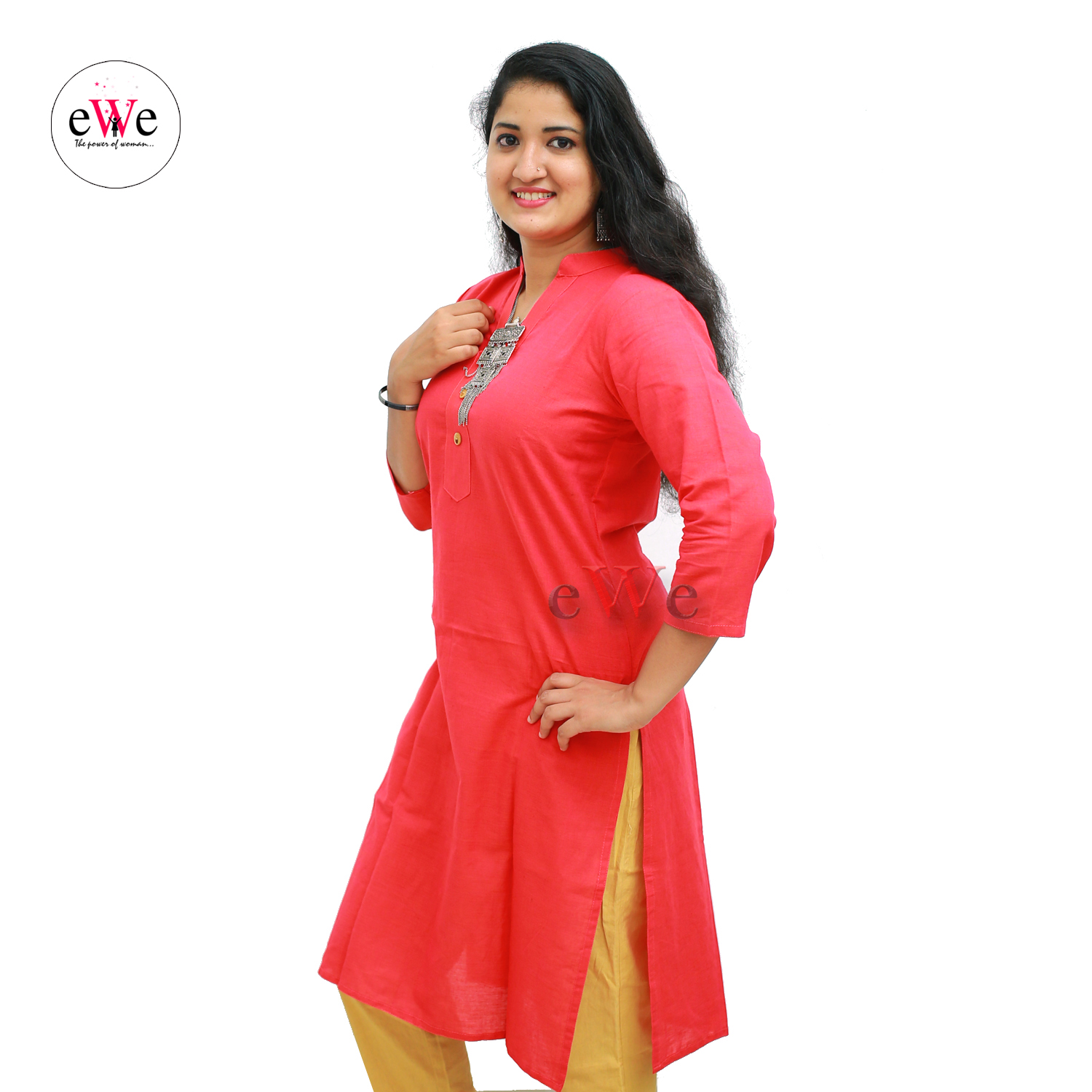 Handloom Plain Kurti - Peach