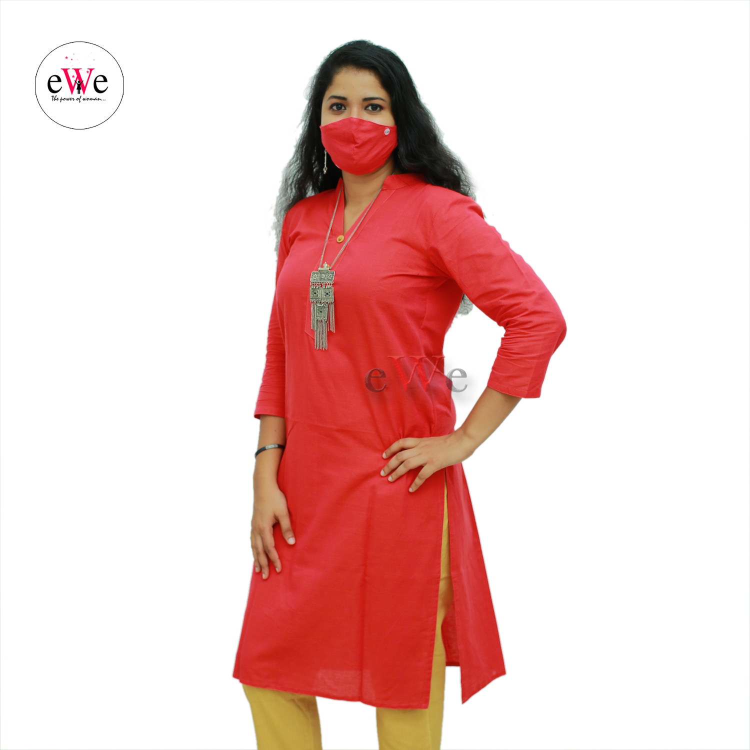 Handloom Plain Kurti - Peach