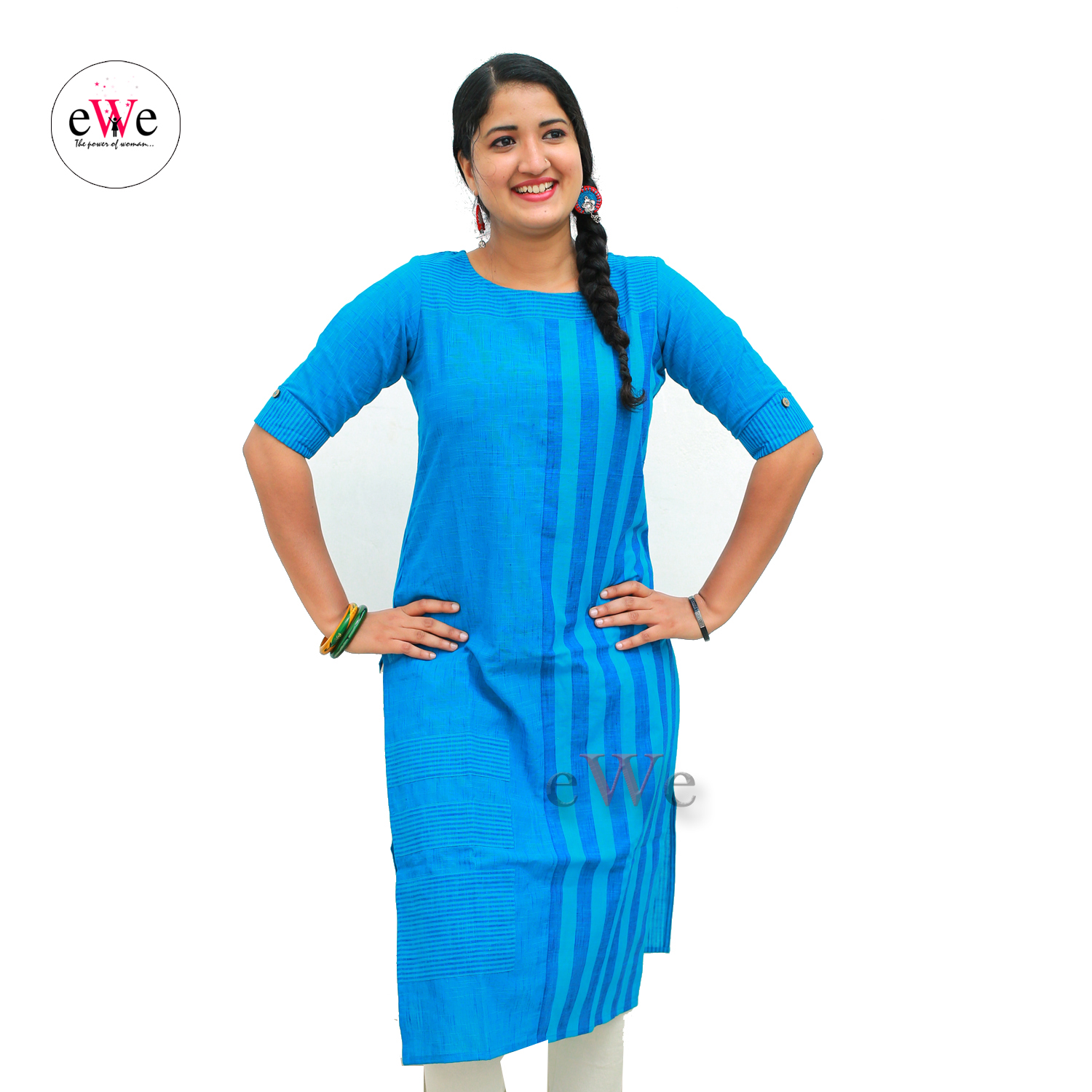 Handloom Blue Stripes Design Kurti