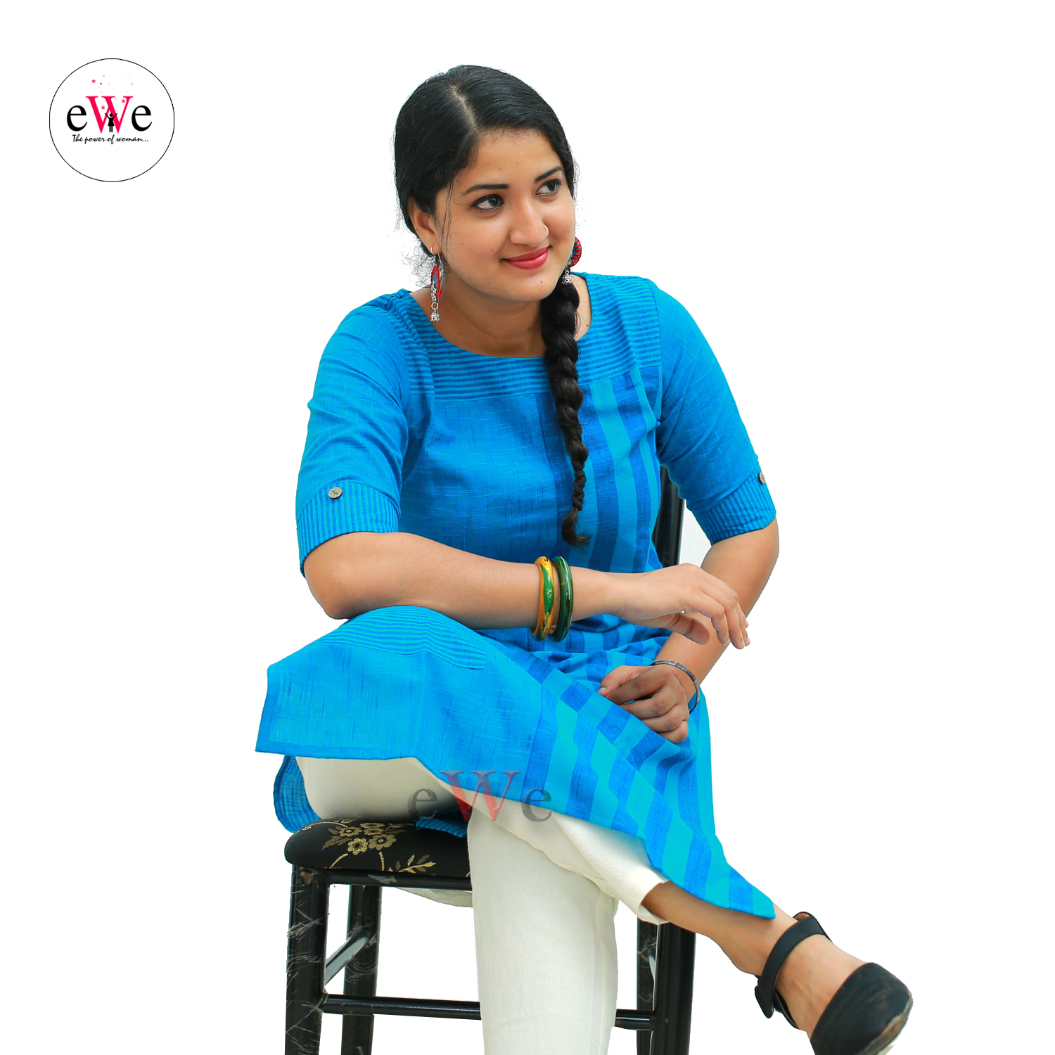 Handloom Blue Stripes Design Kurti