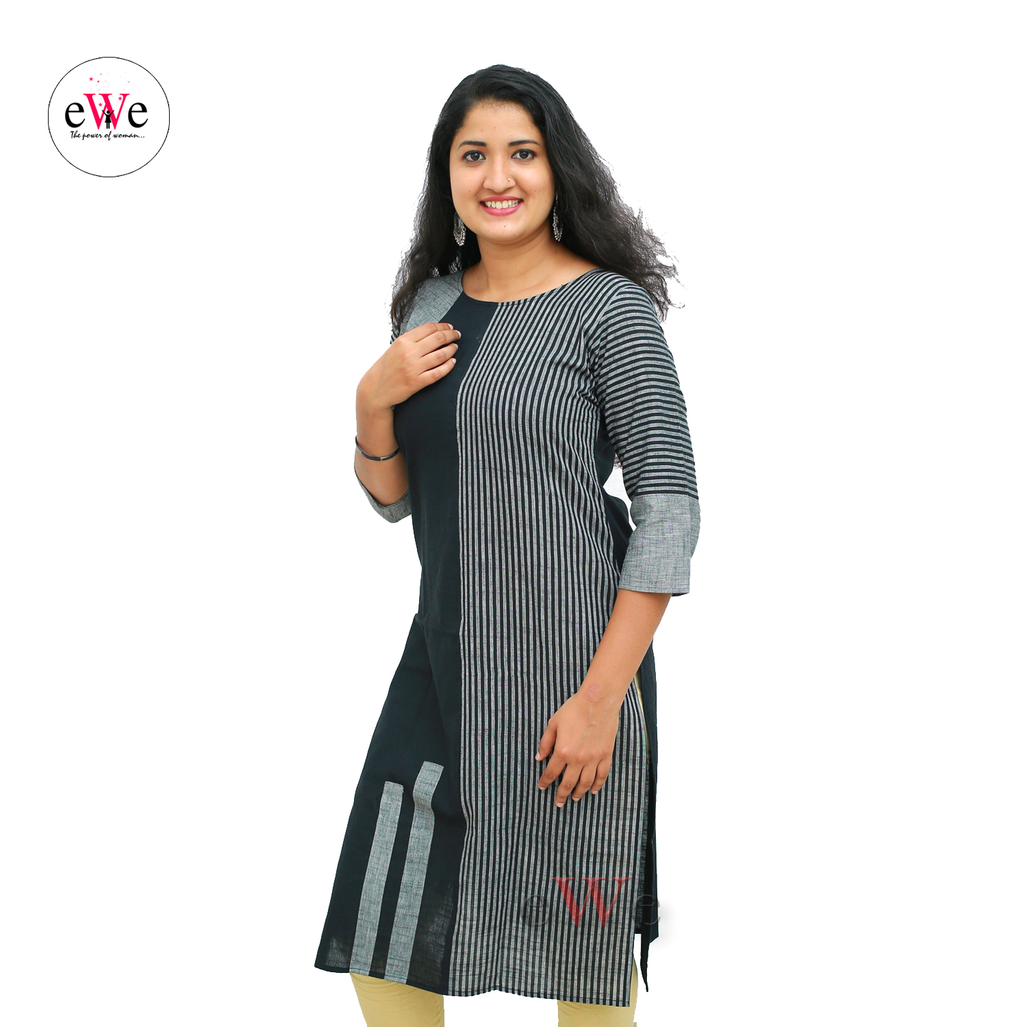Handloom Black Stripes Design Kurti