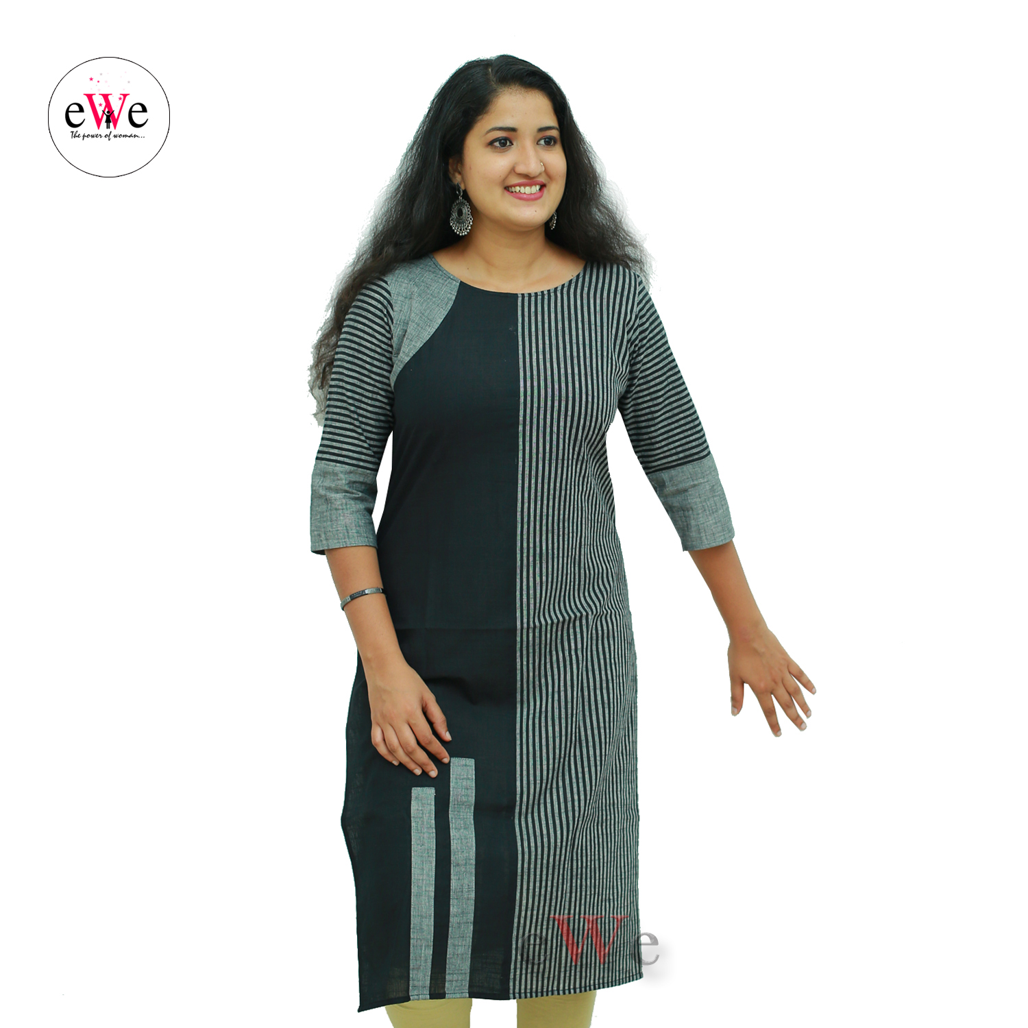 Handloom Black Stripes Design Kurti