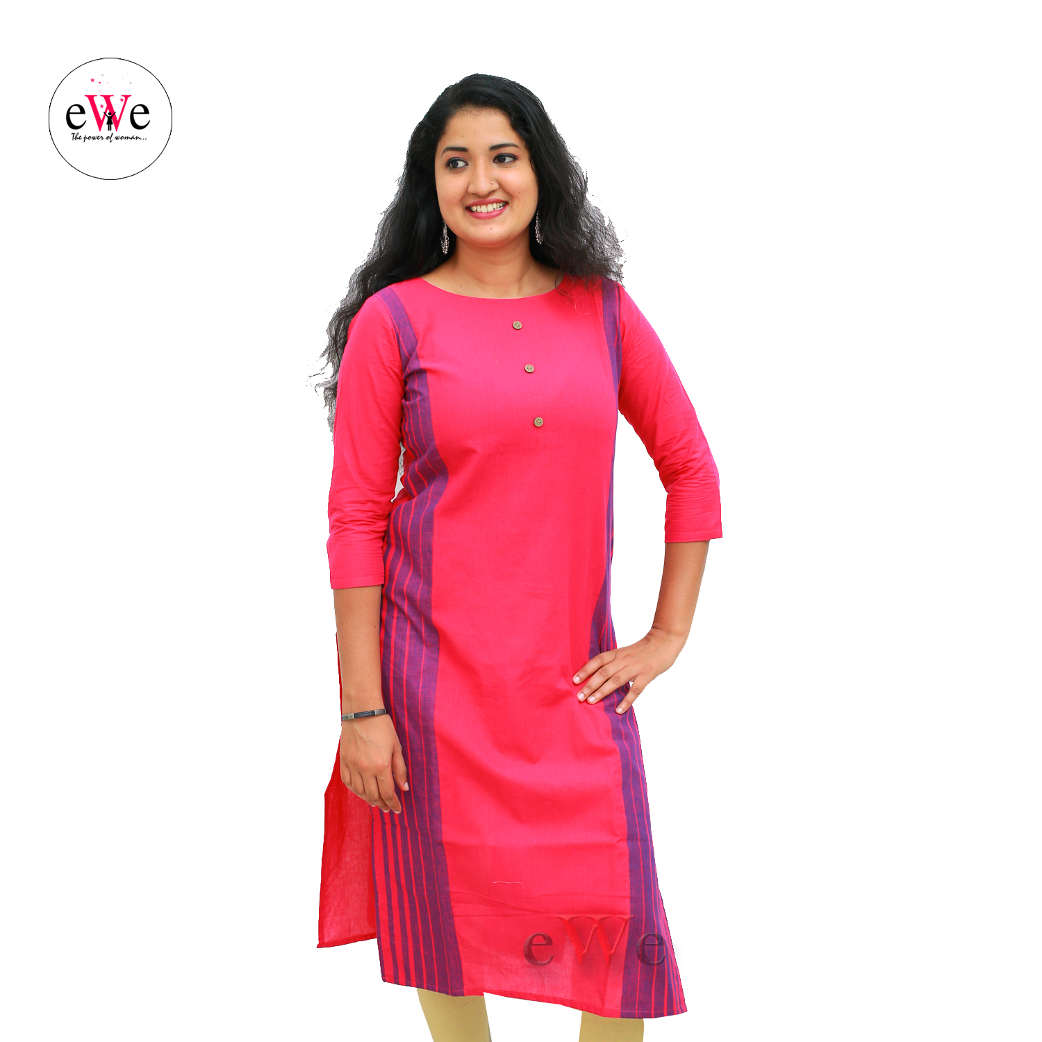 Handloom Design Kurti - Rose &amp; Violet