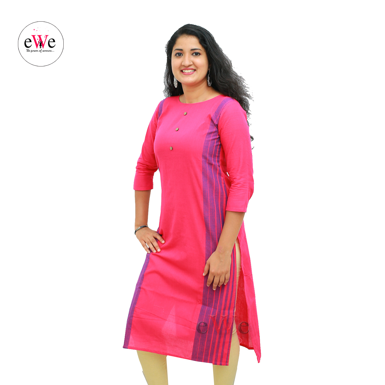 Handloom Design Kurti - Rose &amp; Violet