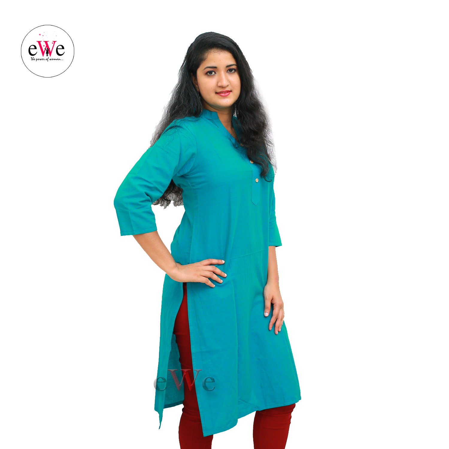 Handloom Plain Kurti- Peacock Greenish Blue