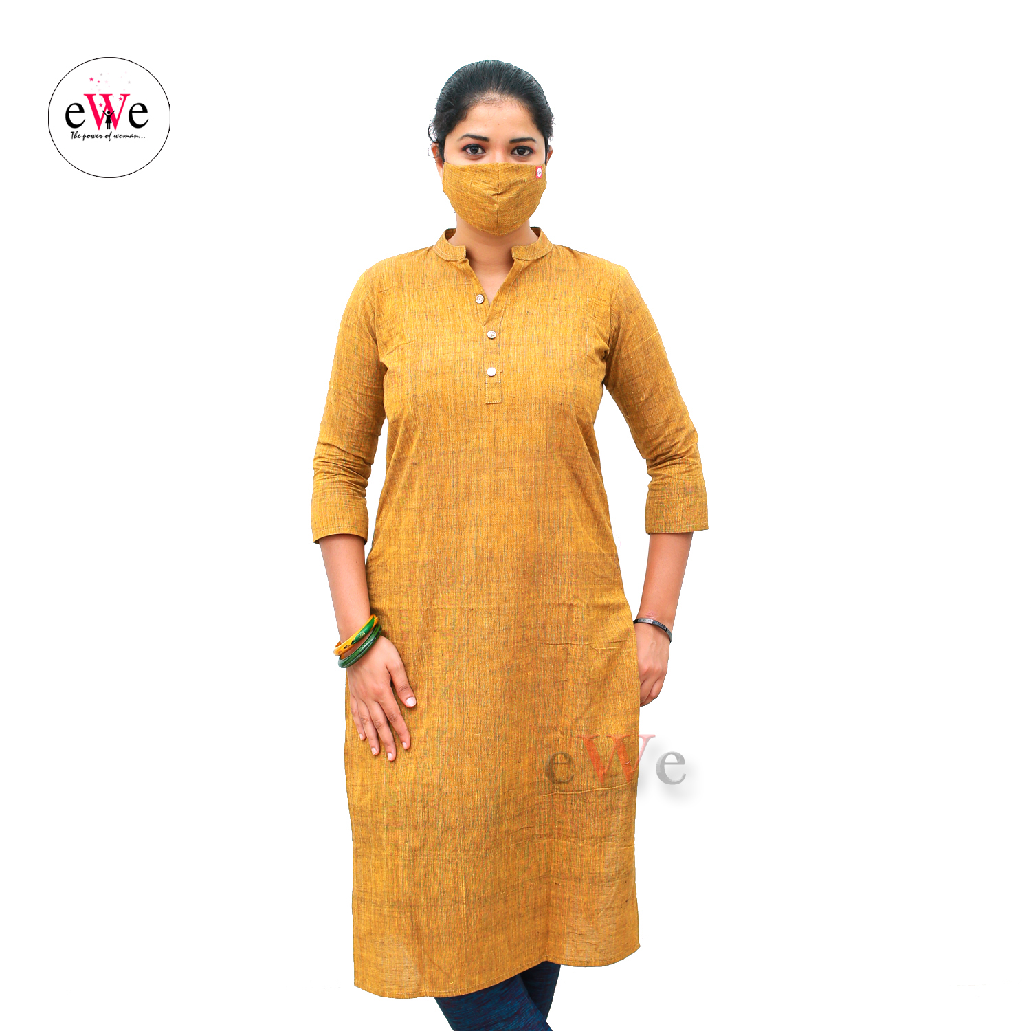 Khadi Face Mask Mustard Yellow with Elastic