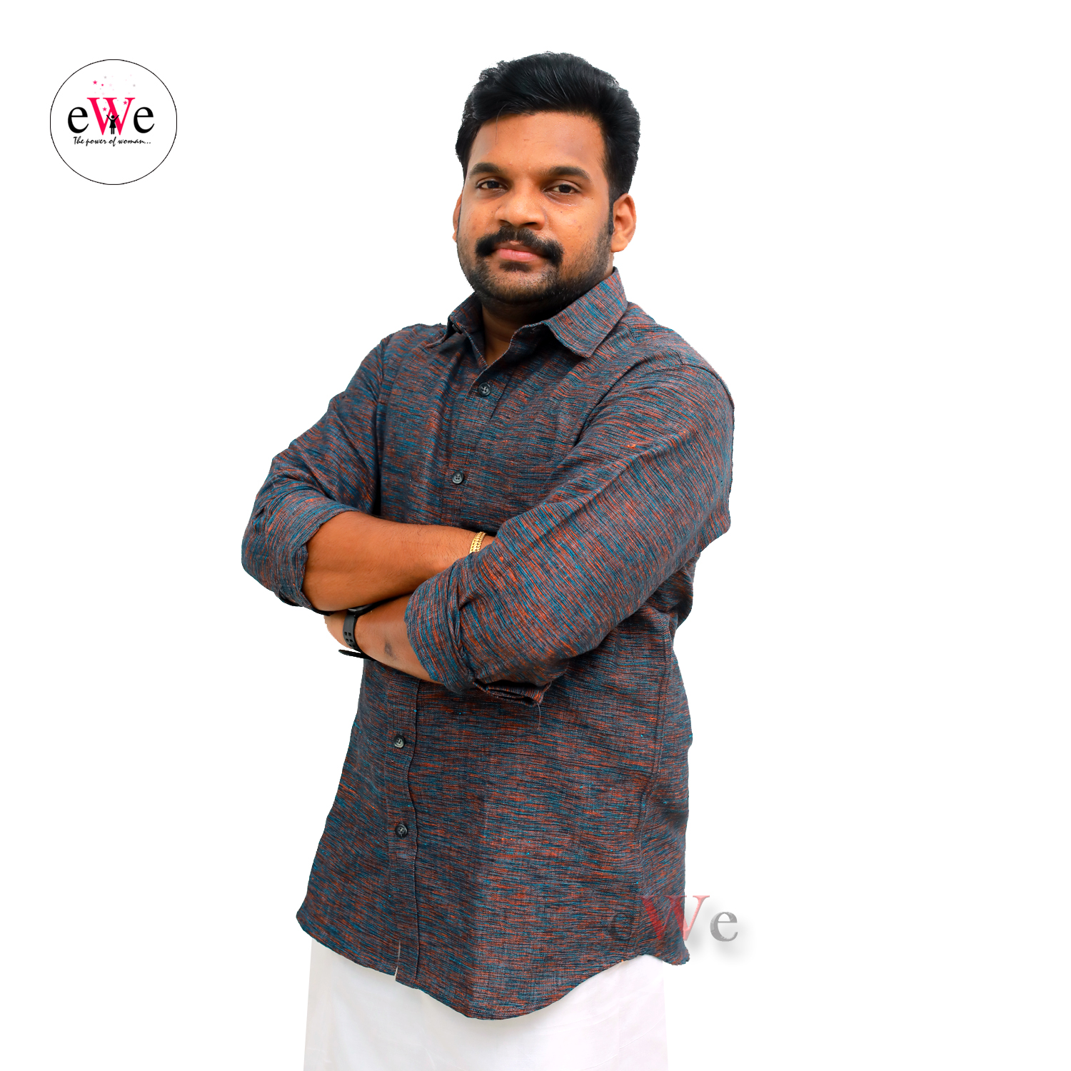 &quot;Orange and Dark Blue&quot; Khadi Men's Formal Shirt