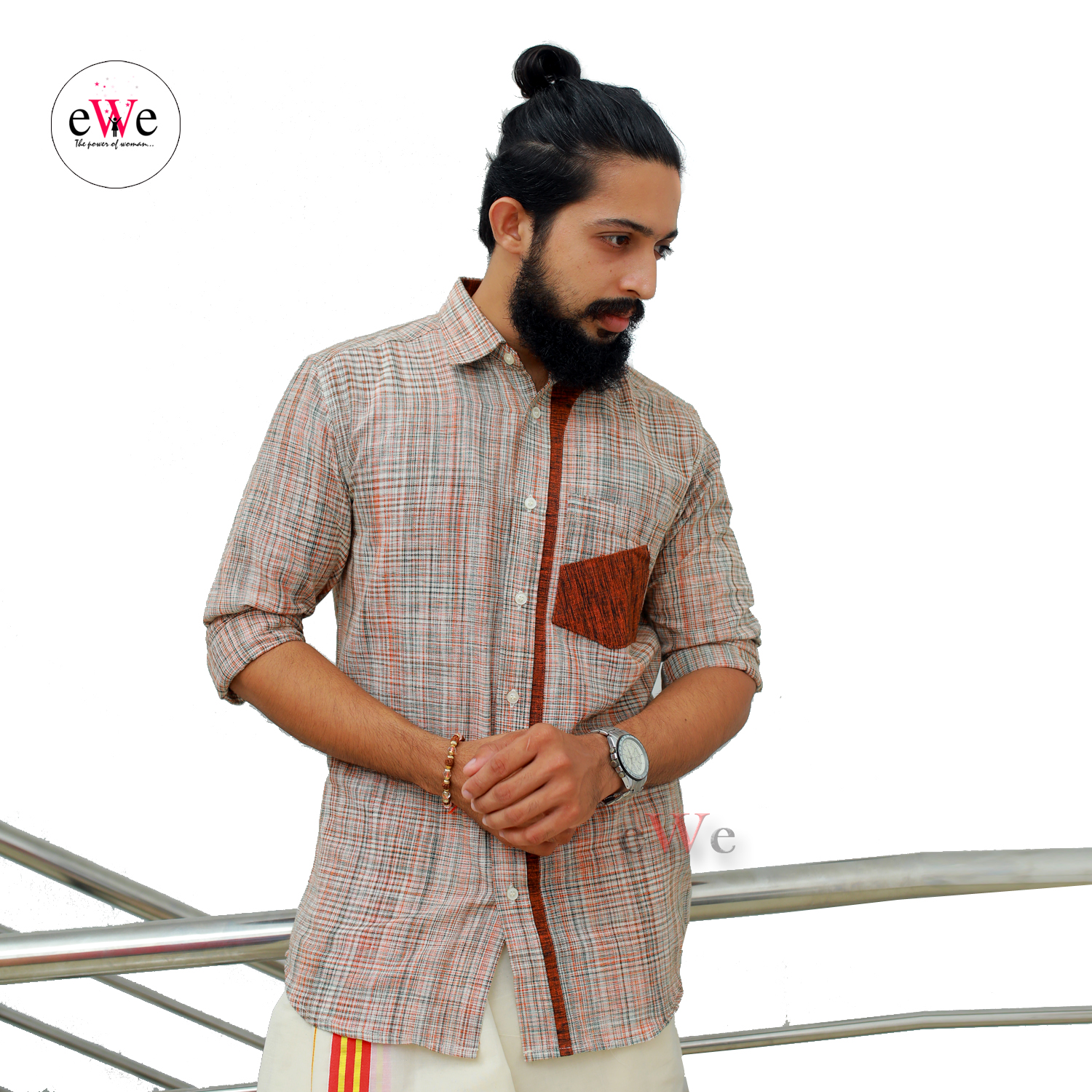 &quot;Light Ash Stripes&quot; Khadi Men's Formal Shirt