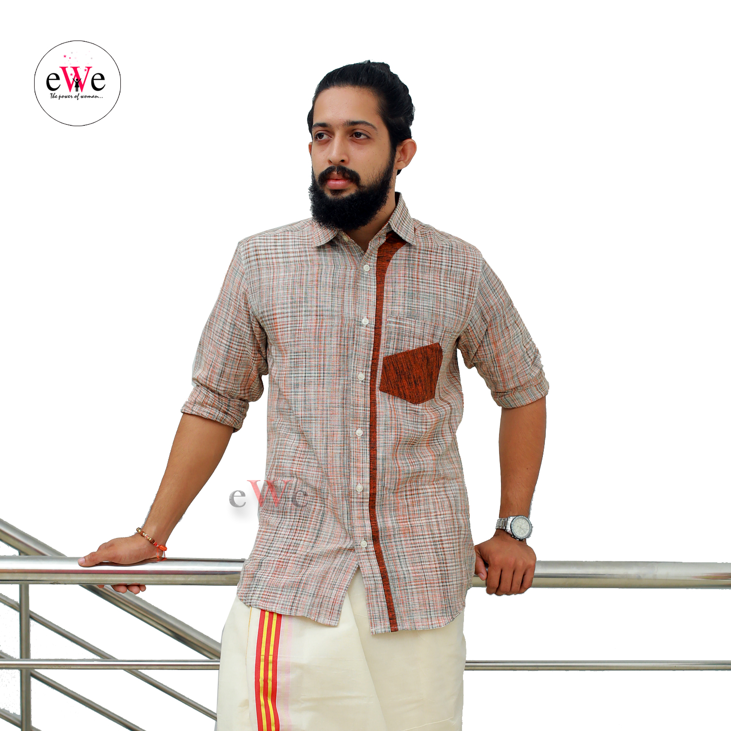 &quot;Light Ash Stripes&quot; Khadi Men's Formal Shirt