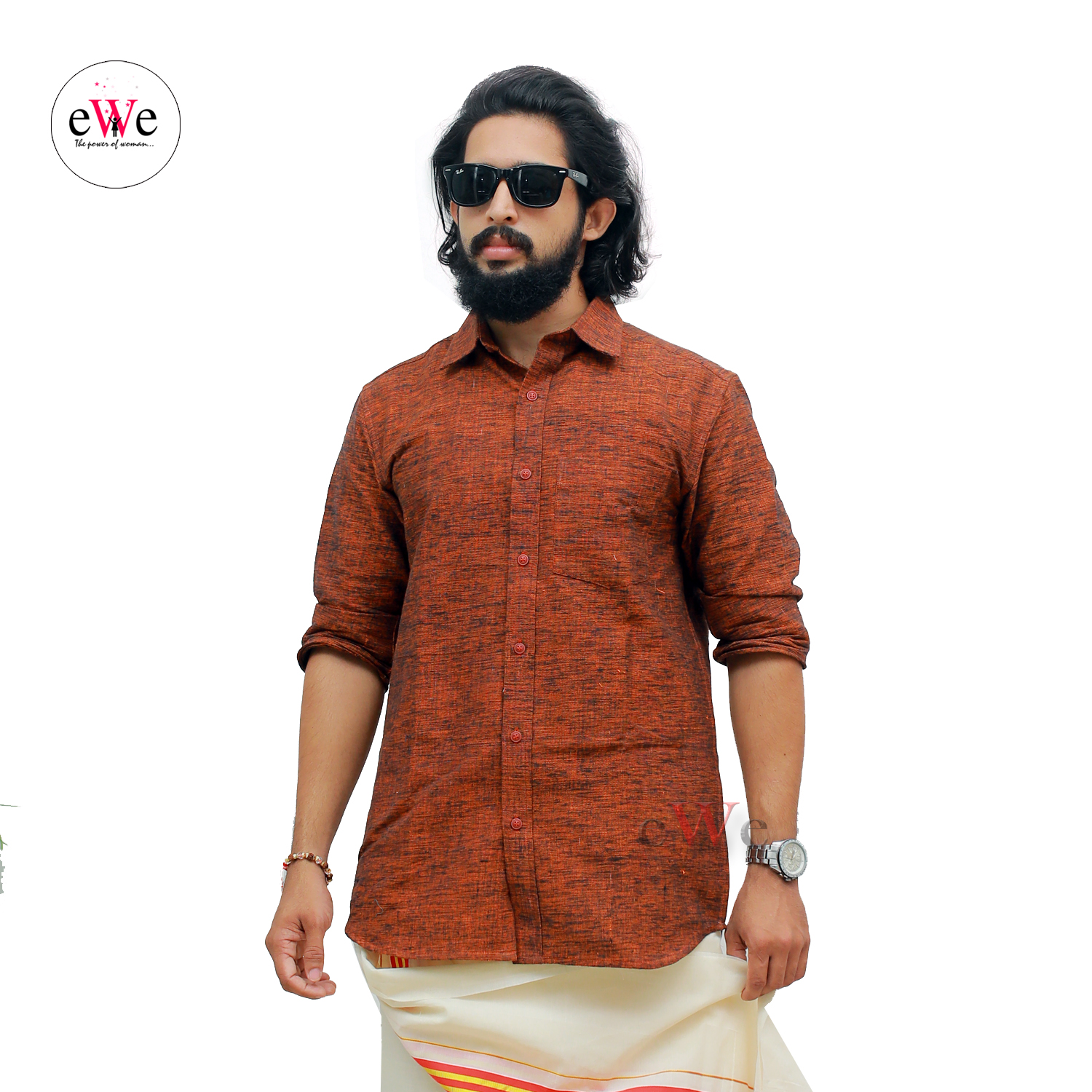 &quot;Dark Orange&quot; Khadi Men's Formal Shirt