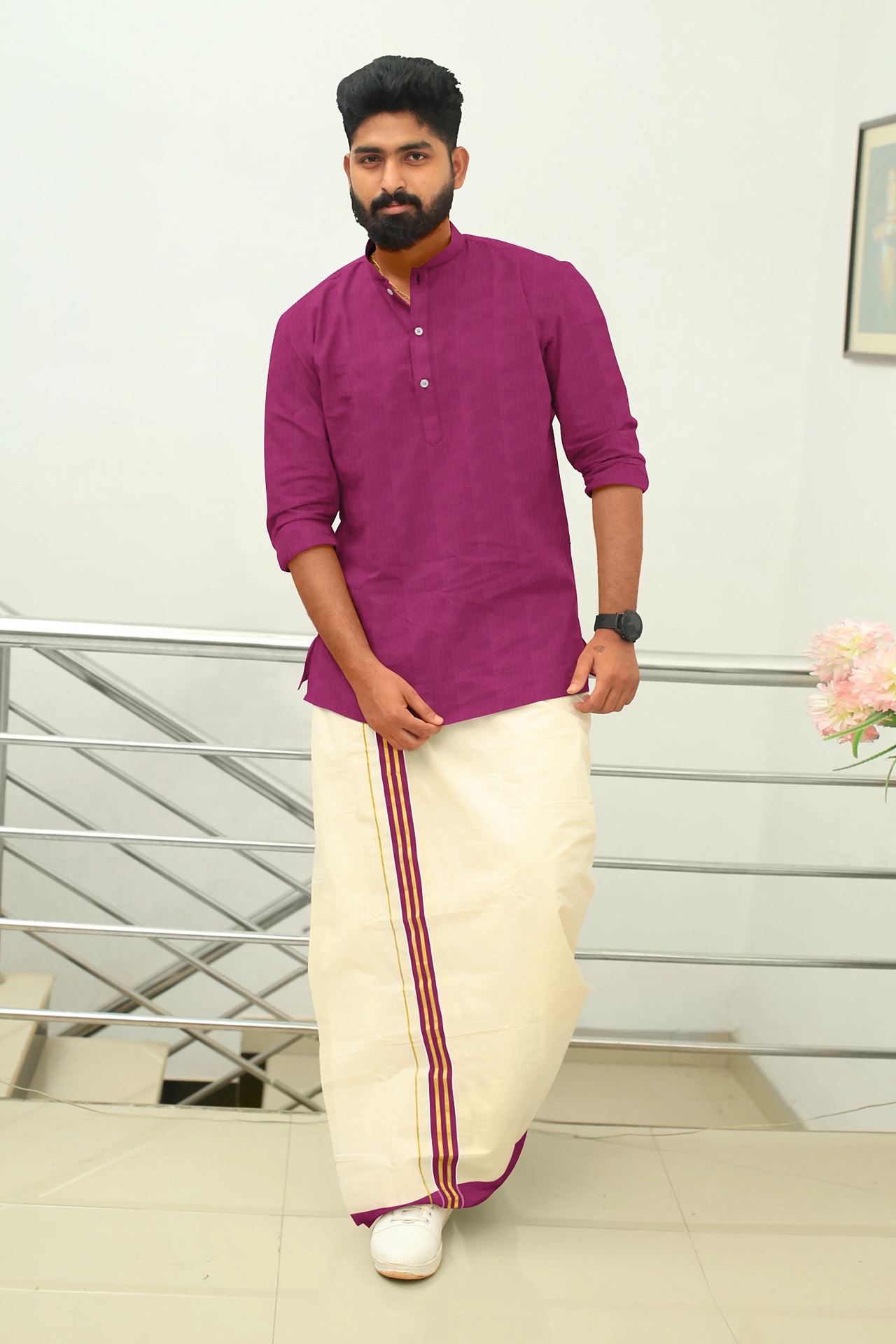 Dark Pink Handloom Short Kurta