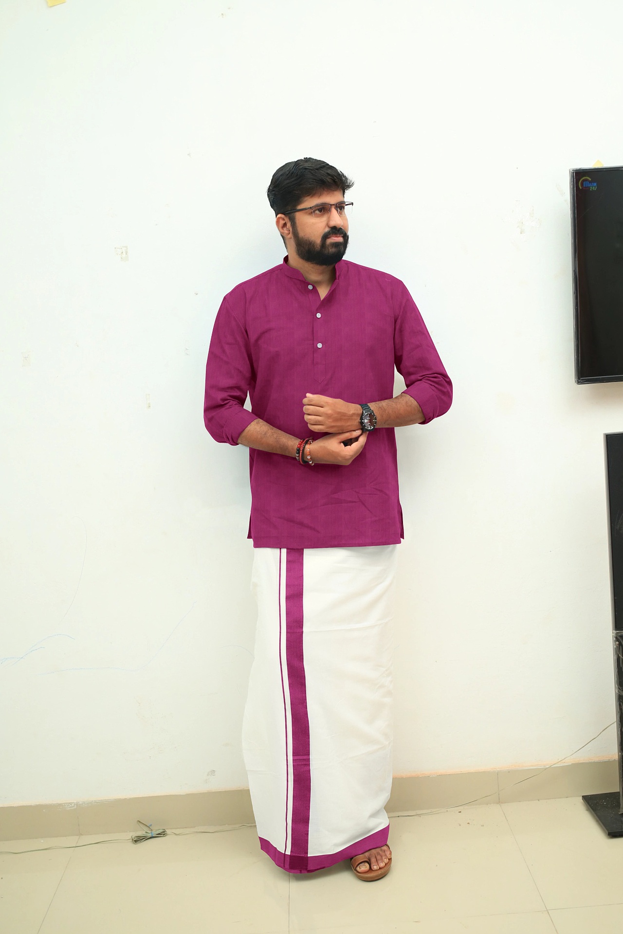 Dark Pink Handloom Short Kurta