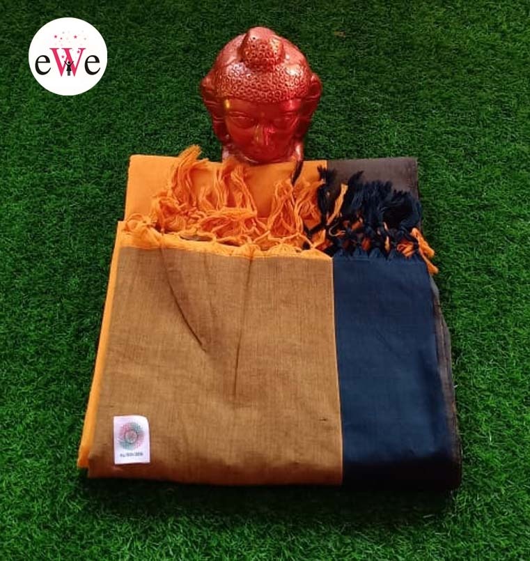 Fire Orange &amp; Black Handloom Saree