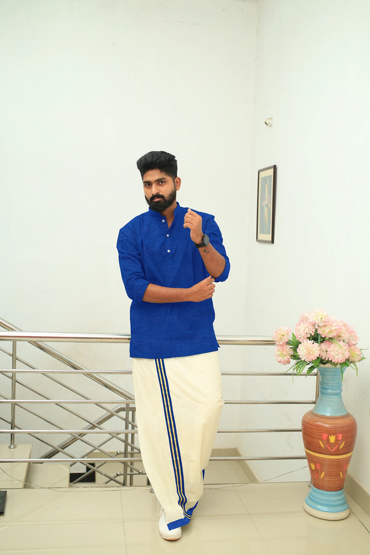 Royal Blue Handloom Short Kurta
