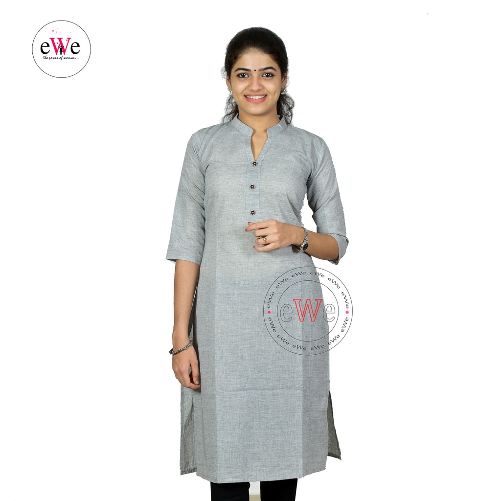 Cotton Plain Kurti &quot;Light Ash&quot;