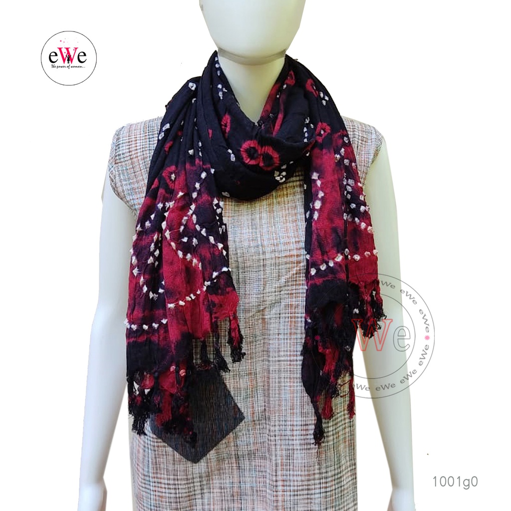 Black And Meroon Bandani Cotton Dupatta