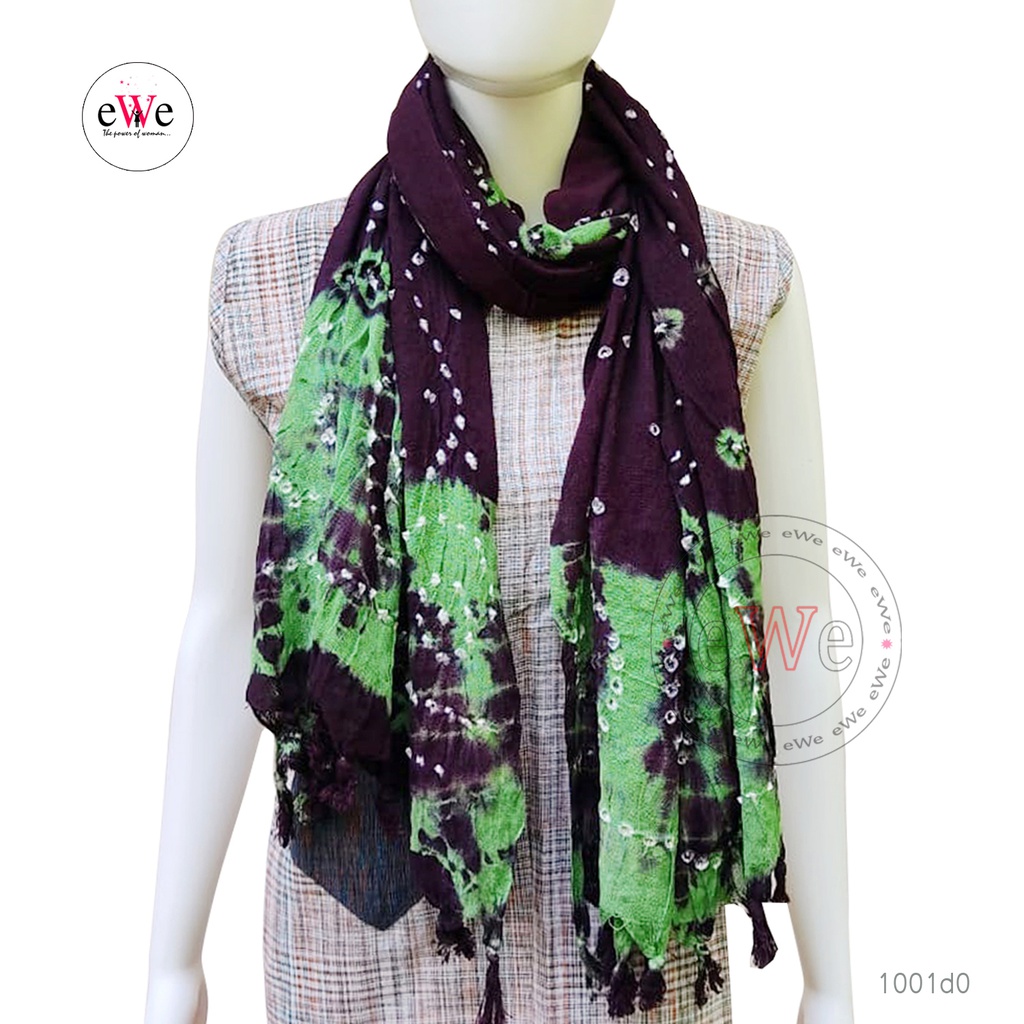 Brown &amp; Light Green Bandani Cotton Dupatta