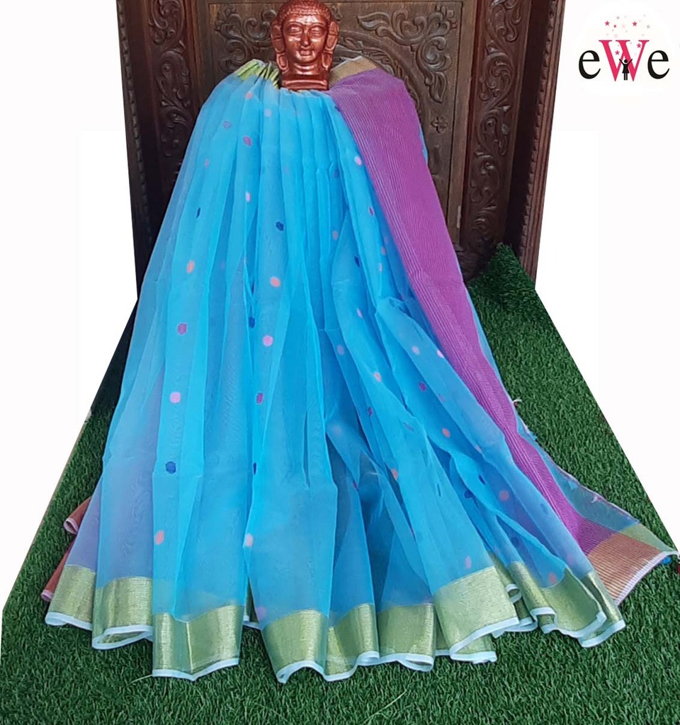 Handloom Resham Saree Rose and Sky Blue