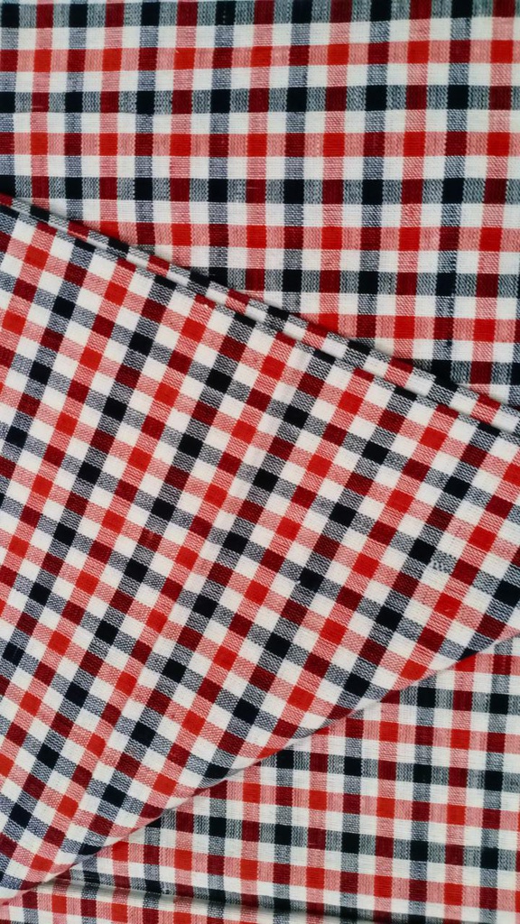 Red Black &amp; White Handspun Handwoven Check Khadi Fabric