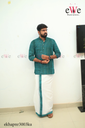 Green Striped Khadi Gent's Short Kurta