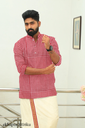 Red Check Khadi Gent's Short Kurta