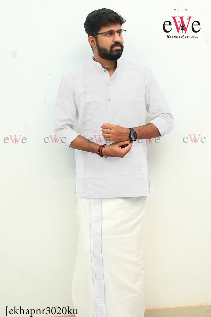 White Khadi Gent's Short Kurta