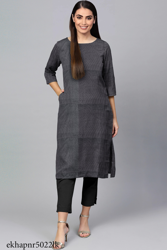 Black Striped Khadi Simple Kurti