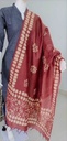 Meroon Jute Cotton Dupatta with Hand Block Print