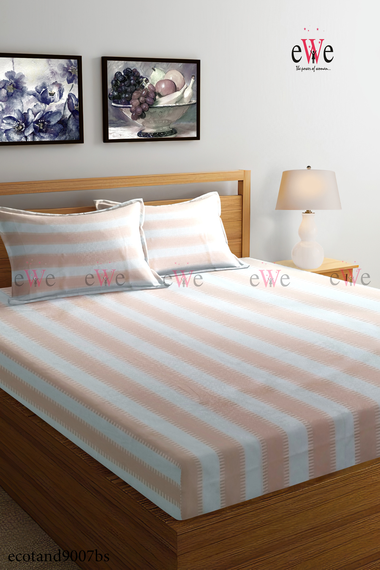 Beige Handloom Cotton Bedsheet with Two Pillow Cover.