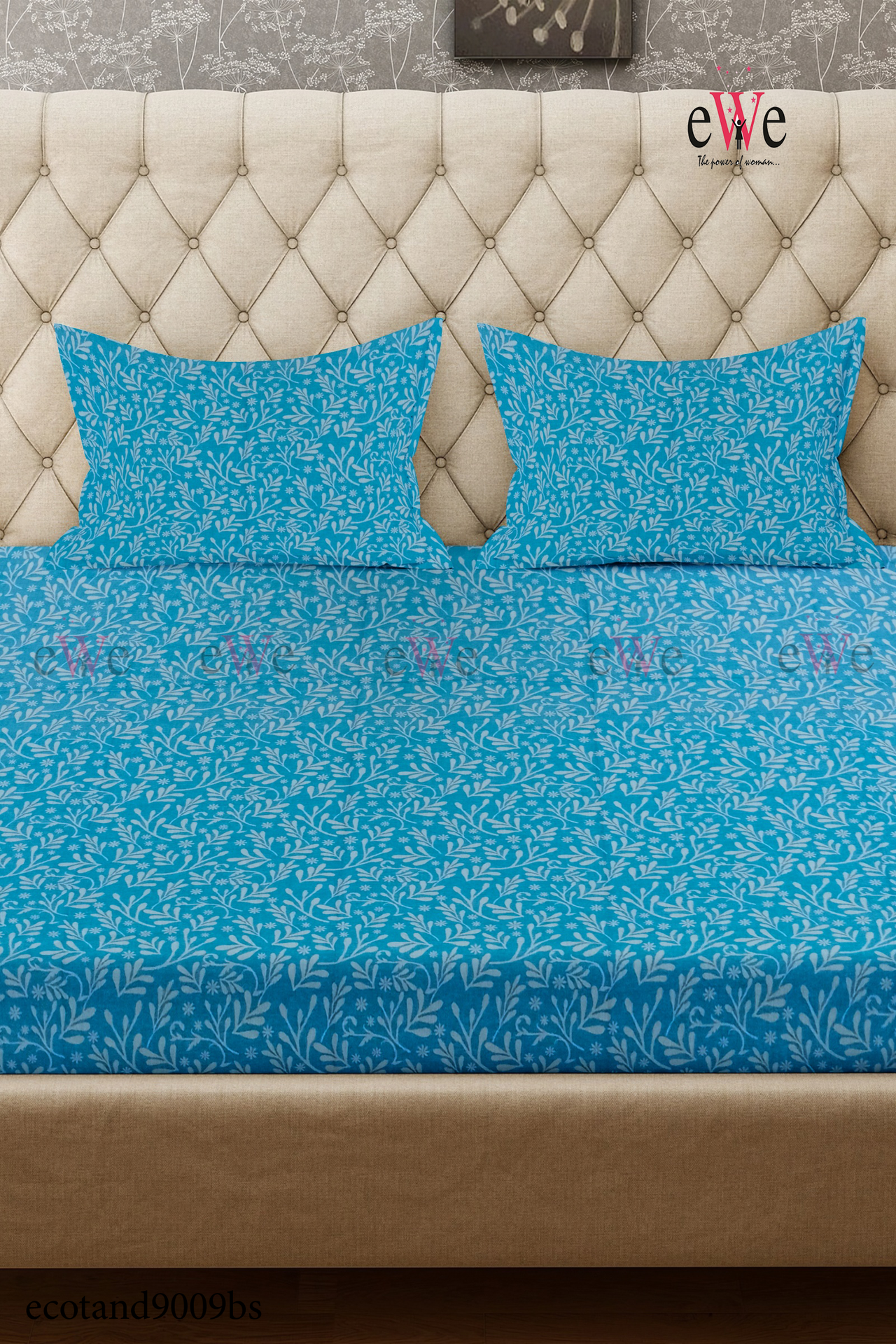 Sea Blue Handloom Jacquard Bedsheet with Two Pillow covers.