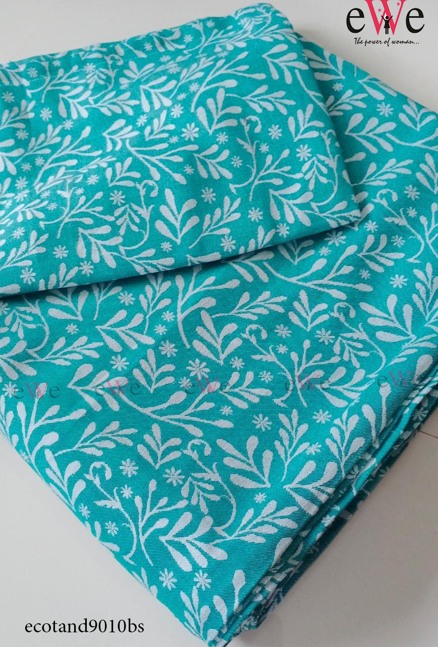 Turquoise Green Handloom Jacquard Bedsheet with Two Pillow covers.