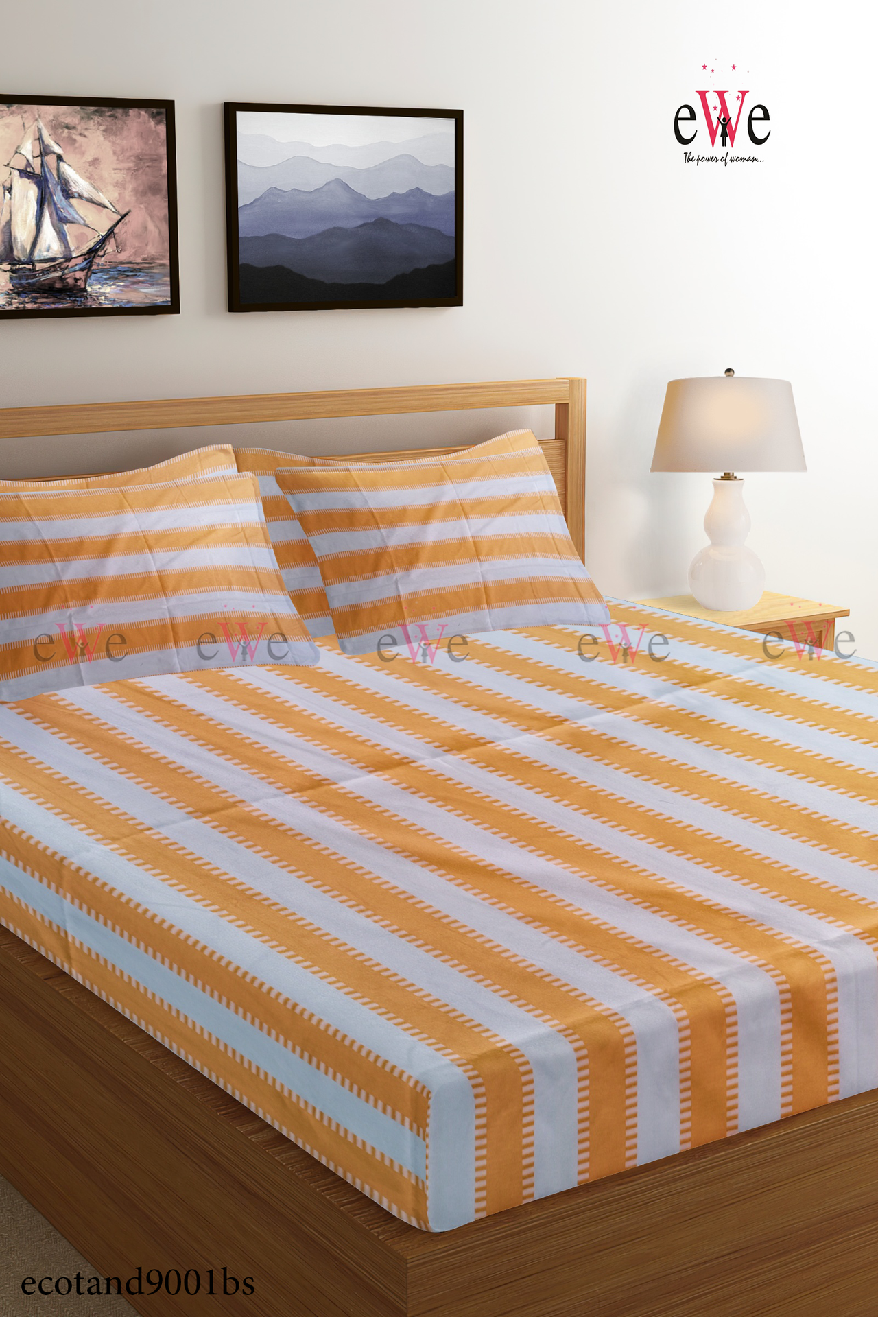 Yun &amp; White Handloom Cotton Bedsheet with Two Pillow Cover.