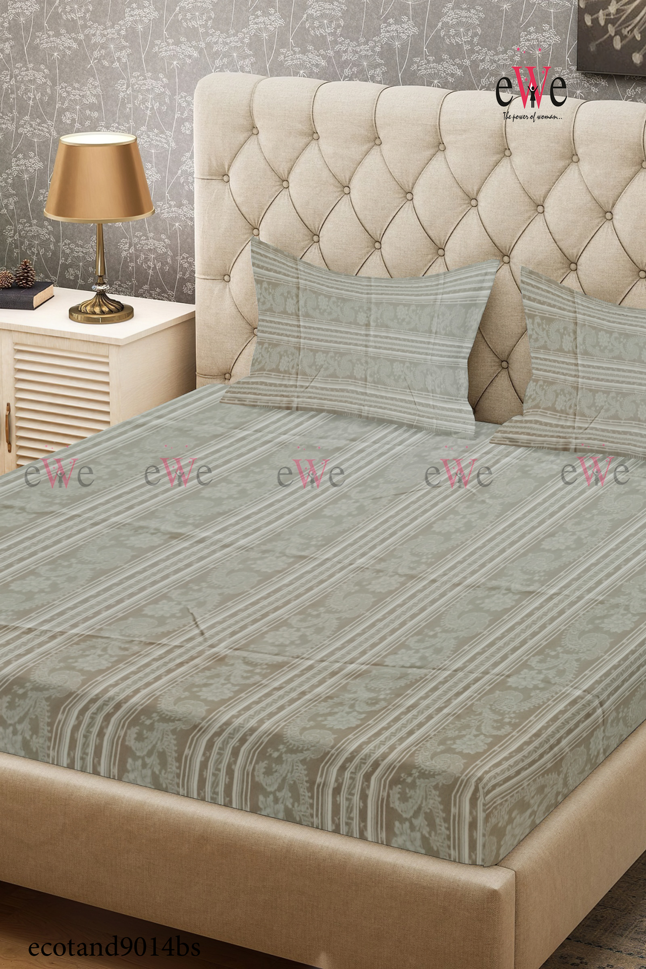 Beige Cream Handloom Jacquard  Bedsheet with Two Pillow covers.