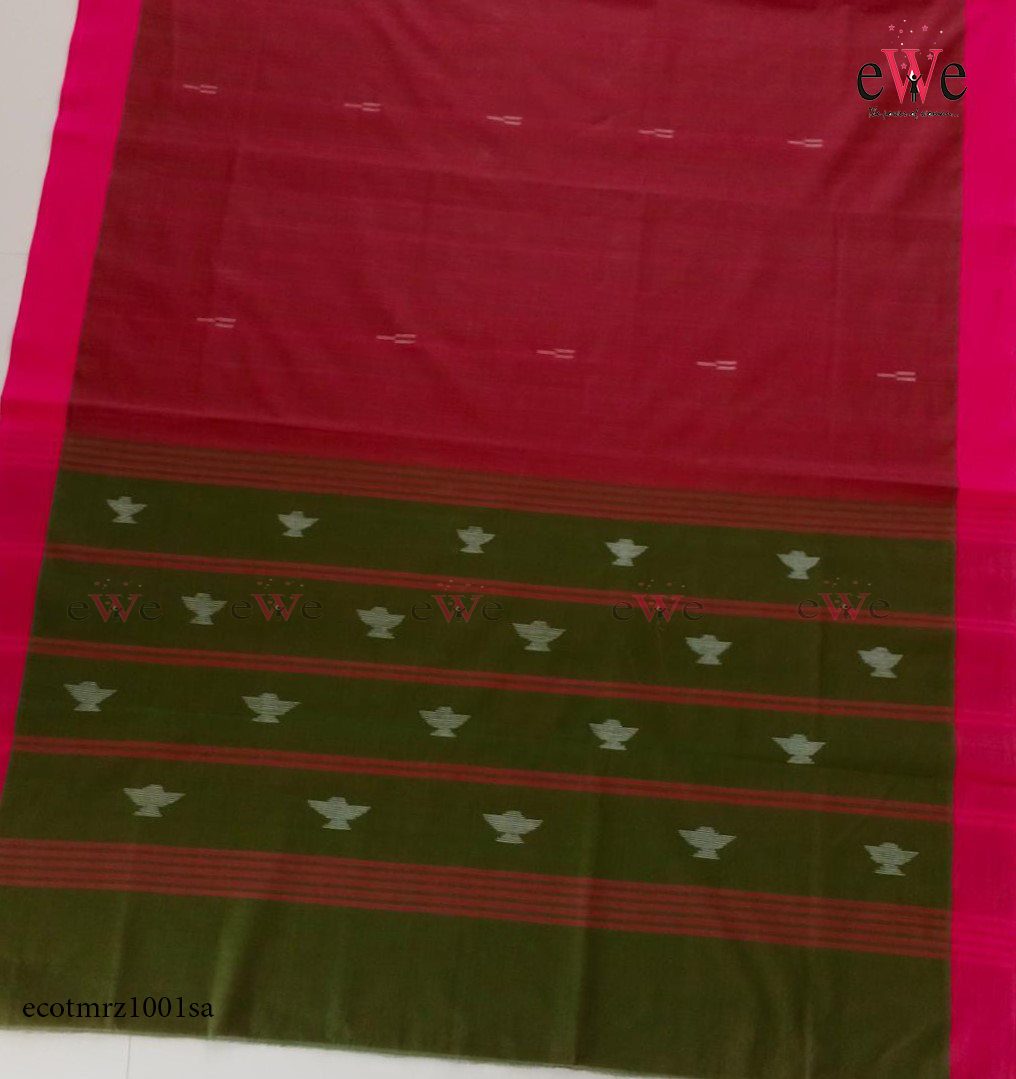 Red &amp; Green Handspun Handwoven Handloom saree